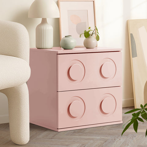 Bedside Table 2 Drawers Nightstand Side Storage Cabinet Pink
