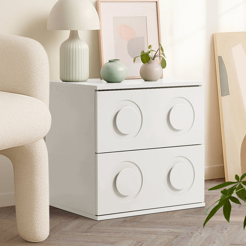 Bedside Table 2 Drawers Nightstand Side Storage Cabinet White