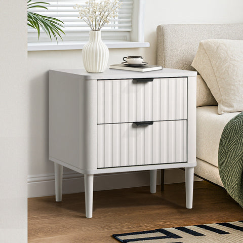 Bedside Table 2 Drawers Nightstand White