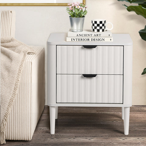 Bedside Table 2 Drawers Nightstand White