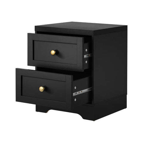 Bedside Table with Alloy Handles 2 Drawers Black