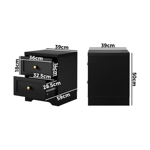 2X Bedside Tables Hamptons Furniture Black