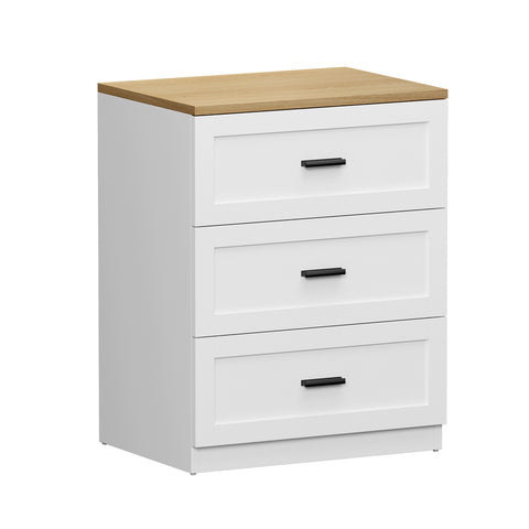 Bedside Table 3 Drawers Nightstand Natural & White