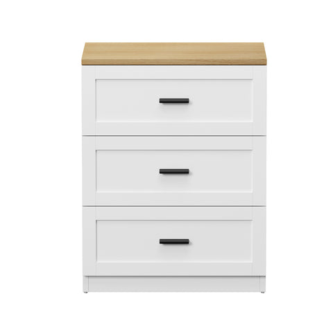 Bedside Table 3 Drawers Nightstand Natural & White