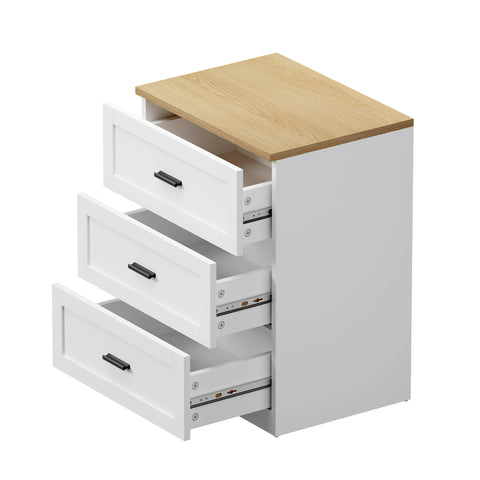 Bedside Table 3 Drawers Nightstand Natural & White