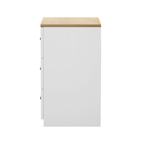 Bedside Table 3 Drawers Nightstand Natural & White