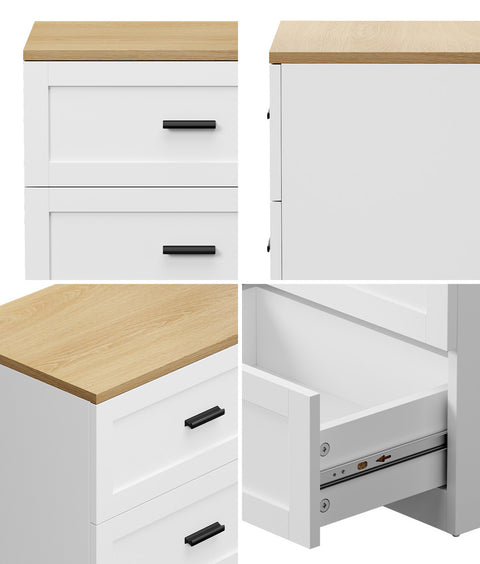 Bedside Table 3 Drawers Nightstand Natural & White