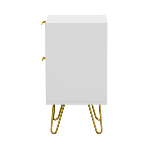 Bedside Table 2 Drawers Gold Metal Nightstand White