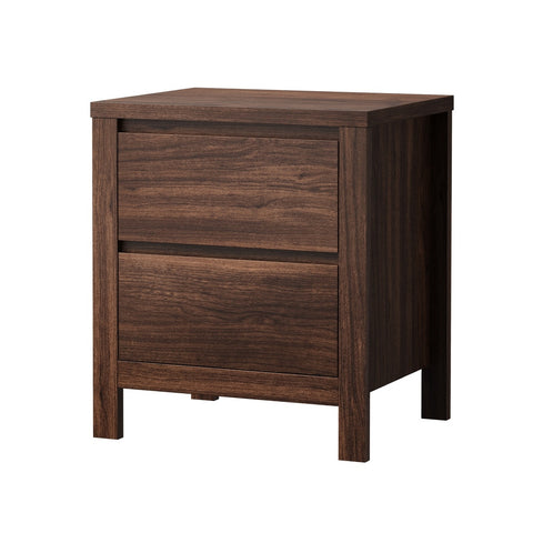 Bedside Table 2 Drawers Nightstand Handle-Free Walnut