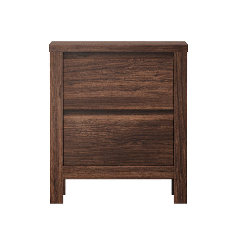 Bedside Table 2 Drawers Nightstand Handle-Free Walnut