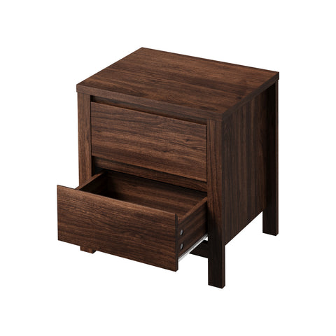 Bedside Table 2 Drawers Nightstand Handle-Free Walnut