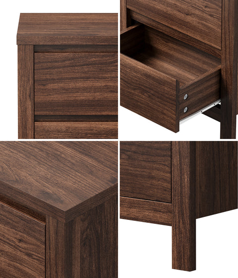 Bedside Table 2 Drawers Nightstand Handle-Free Walnut