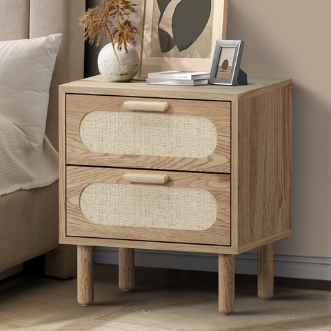 Bedside Table 2 Drawers Rattan Natural