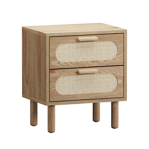 Bedside Table 2 Drawers Rattan Natural
