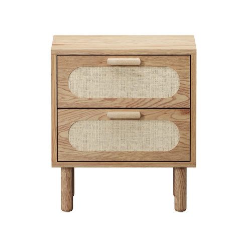 Bedside Table 2 Drawers Rattan Natural
