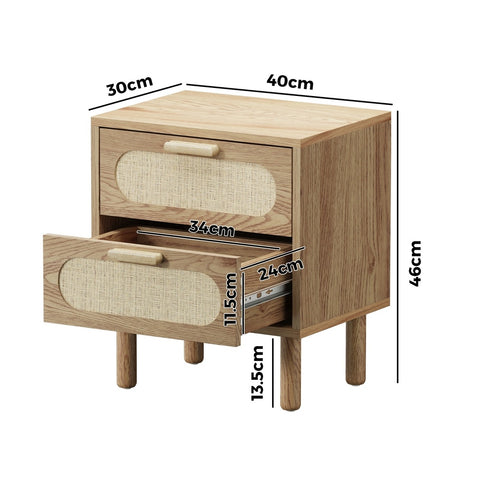 Bedside Table 2 Drawers Rattan Natural