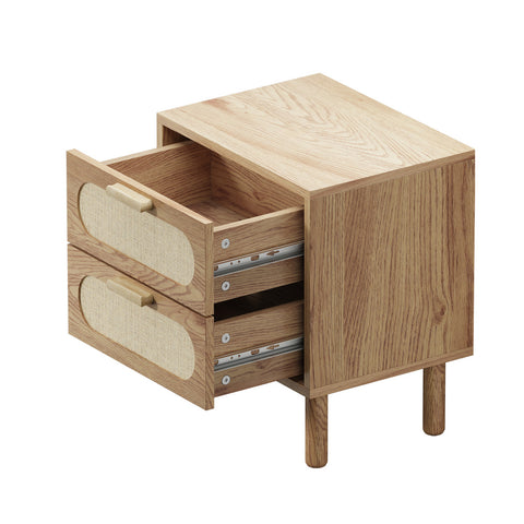 Bedside Table 2 Drawers Rattan Natural