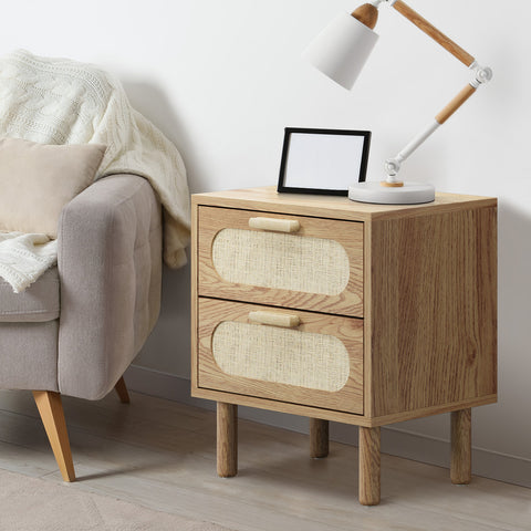 Bedside Table 2 Drawers Rattan Natural