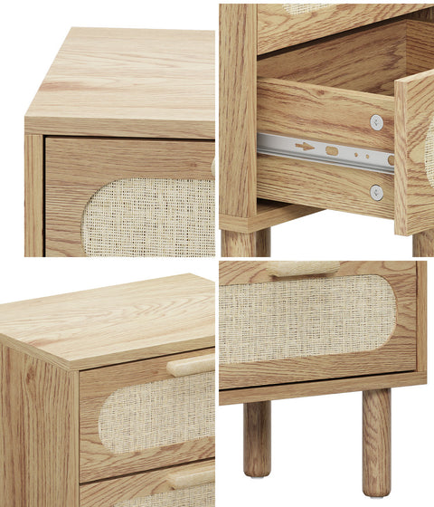 Bedside Table 2 Drawers Rattan Natural