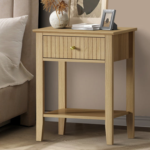 Bedside Table with 1 Drawer Open Shelf Nightstand Natural