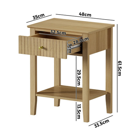 Bedside Table with 1 Drawer Open Shelf Nightstand Natural