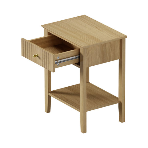 Bedside Table with 1 Drawer Open Shelf Nightstand Natural