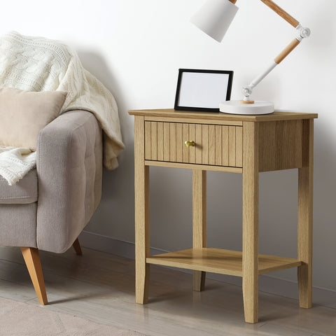 Bedside Table with 1 Drawer Open Shelf Nightstand Natural