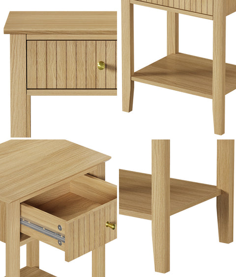 Bedside Table with 1 Drawer Open Shelf Nightstand Natural