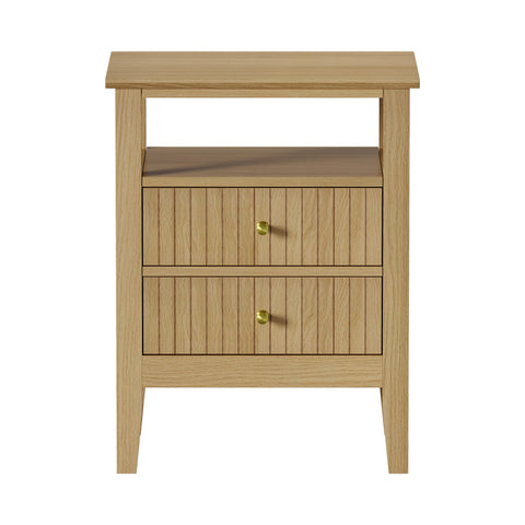 Bedside Table 2 Drawers Open Shelf Nightstand Natural