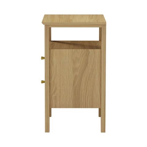 Bedside Table 2 Drawers Open Shelf Nightstand Natural