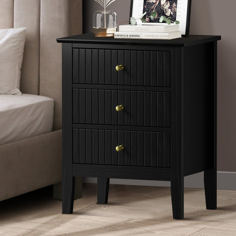 Bedside Table 3 Drawers Side End Nightstand Black