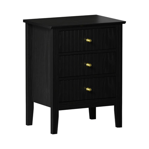 Bedside Table 3 Drawers Side End Nightstand Black
