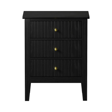 Bedside Table 3 Drawers Side End Nightstand Black