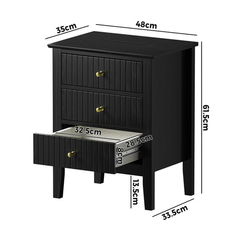 Bedside Table 3 Drawers Side End Nightstand Black