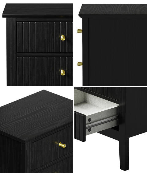 Bedside Table 3 Drawers Side End Nightstand Black
