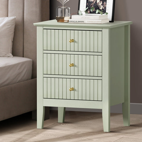 Bedside Table 3 Drawers Side End Nightstand Green