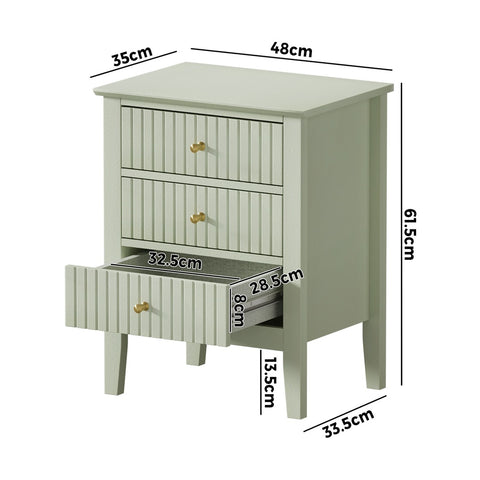 Bedside Table 3 Drawers Side End Nightstand Green
