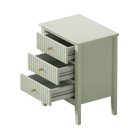 Bedside Table 3 Drawers Side End Nightstand Green