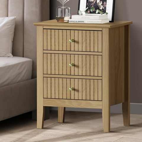 Bedside Table 3 Drawers Side End Nightstand Natural