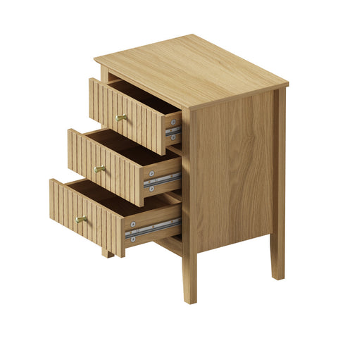 Bedside Table 3 Drawers Side End Nightstand Natural