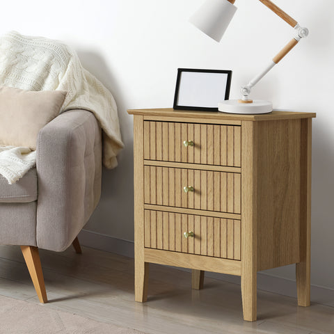 Bedside Table 3 Drawers Side End Nightstand Natural