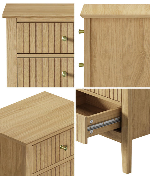 Bedside Table 3 Drawers Side End Nightstand Natural