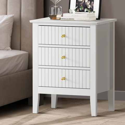 Bedside Table 3 Drawers Side End Nightstand White