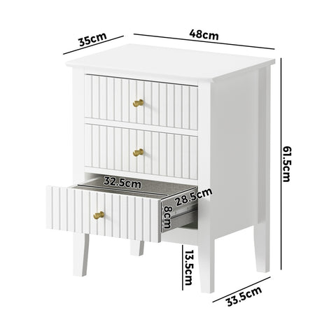 Bedside Table 3 Drawers Side End Nightstand White