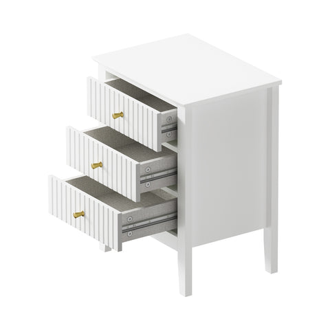 Bedside Table 3 Drawers Side End Nightstand White