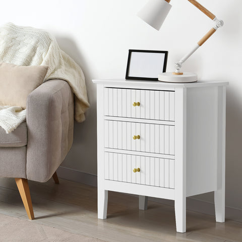 Bedside Table 3 Drawers Side End Nightstand White