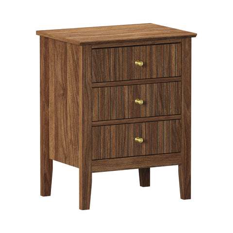 Bedside Table 3 Drawers Side End Nightstand Walnut