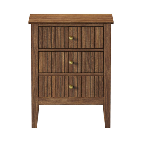 Bedside Table 3 Drawers Side End Nightstand Walnut