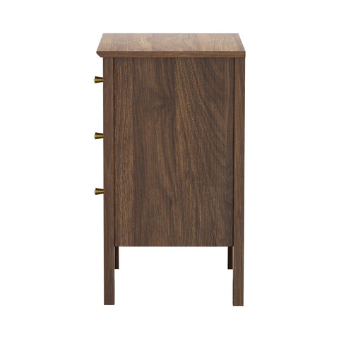 Bedside Table 3 Drawers Side End Nightstand Walnut