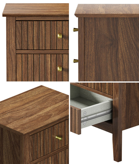 Bedside Table 3 Drawers Side End Nightstand Walnut